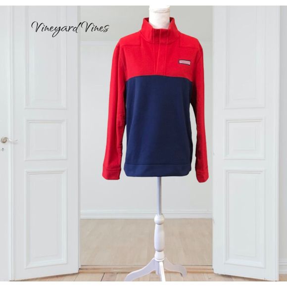Vineyard Vines Harbor Fleece Red Blue Fleece Pullover Jacket Size M